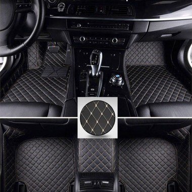 Buy Black and Beige Stitching Luxury Leather Diamond Car Floor Mats UK