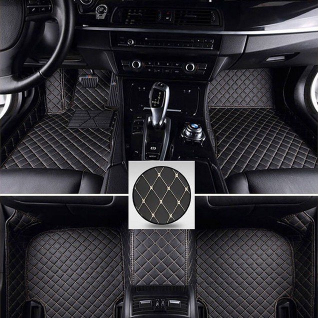 Buy Black and Beige Stitching Luxury Leather Diamond Car Floor Mats UK Buy Black and Beige Stitching Luxury Leather Diamond Car Floor Mats UK