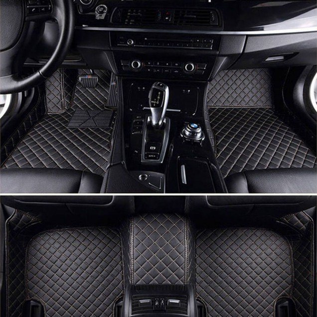 Buy Black and Beige Stitching Luxury Leather Diamond Car Floor Mats UK Buy Black and Beige Stitching Luxury Leather Diamond Car Floor Mats UK