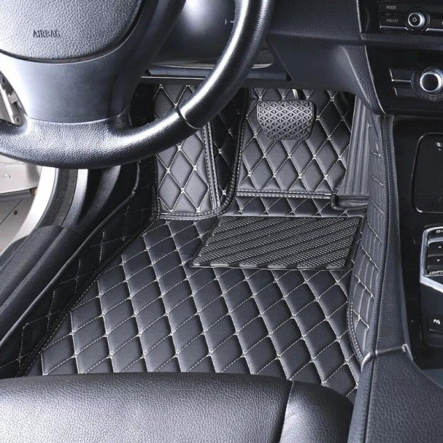 Buy Black and Beige Stitching Luxury Leather Diamond Car Floor Mats UK Buy Black and Beige Stitching Luxury Leather Diamond Car Floor Mats UK