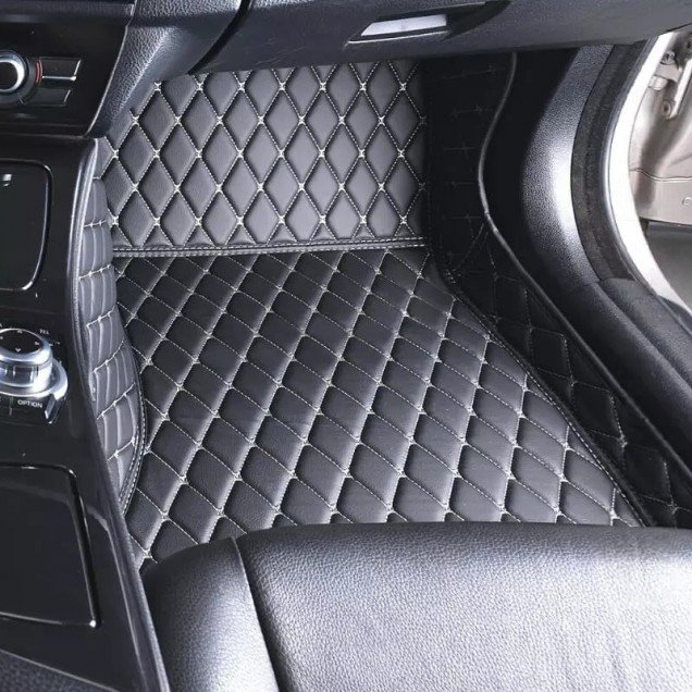 Buy Black and Beige Stitching Luxury Leather Diamond Car Floor Mats UK Buy Black and Beige Stitching Luxury Leather Diamond Car Floor Mats UK