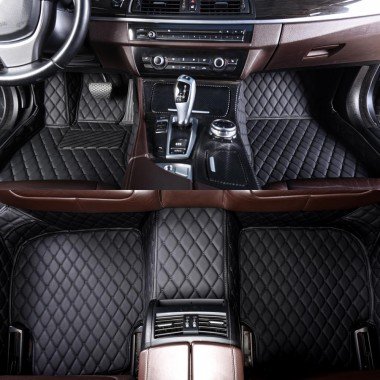 Buy Black and Black Stitching Luxury Leather Diamond Car Floor Mats UK