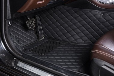 Buy Black and Black Stitching Luxury Leather Diamond Car Floor Mats UK