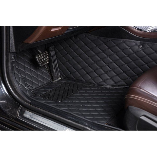 Buy Black and Black Stitching Luxury Leather Diamond Car Floor Mats UK Buy Black and Black Stitching Luxury Leather Diamond Car Floor Mats UK