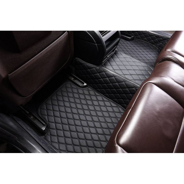 Buy Black and Black Stitching Luxury Leather Diamond Car Floor Mats UK Buy Black and Black Stitching Luxury Leather Diamond Car Floor Mats UK