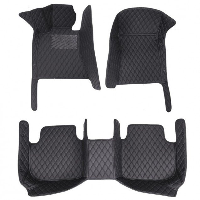 Buy Black and Black Stitching Luxury Leather Diamond Car Floor Mats UK Buy Black and Black Stitching Luxury Leather Diamond Car Floor Mats UK