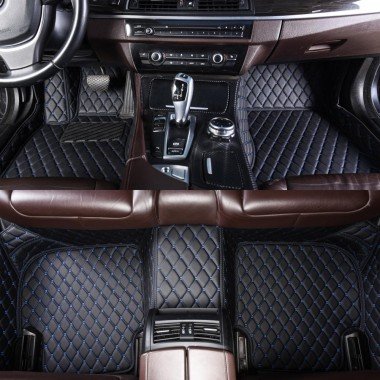 Buy Black and Blue Stitching Luxury Leather Diamond Car Floor Mats UK
