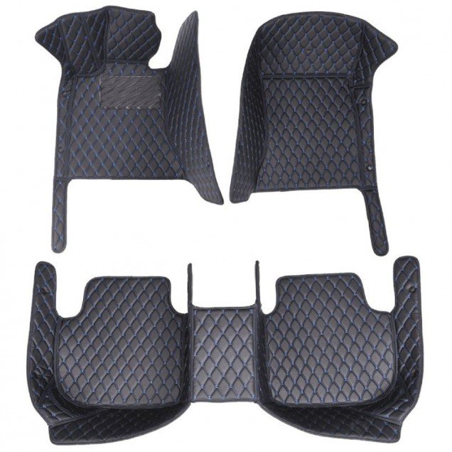 Buy Black and Blue Stitching Luxury Leather Diamond Car Floor Mats UK Buy Black and Blue Stitching Luxury Leather Diamond Car Floor Mats UK