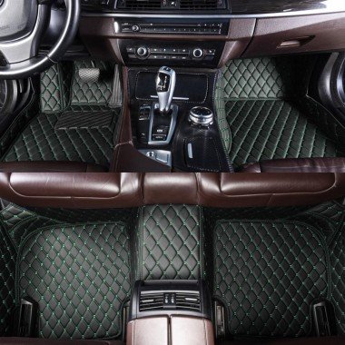 Buy Black and Green Stitching Luxury Leather Diamond Car Floor Mats UK