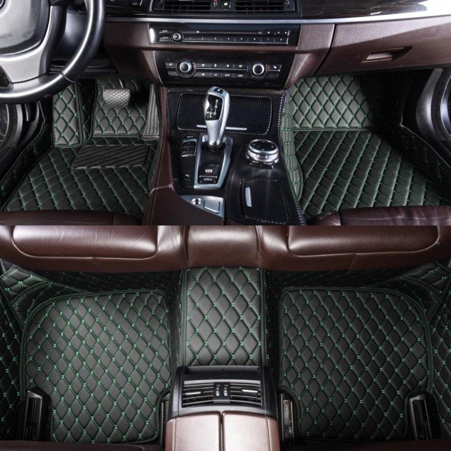 Buy Black and Green Stitching Luxury Leather Diamond Car Floor Mats UK Buy Black and Green Stitching Luxury Leather Diamond Car Floor Mats UK