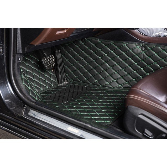Buy Black and Green Stitching Luxury Leather Diamond Car Floor Mats UK Buy Black and Green Stitching Luxury Leather Diamond Car Floor Mats UK