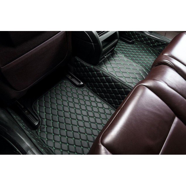 Buy Black and Green Stitching Luxury Leather Diamond Car Floor Mats UK Buy Black and Green Stitching Luxury Leather Diamond Car Floor Mats UK