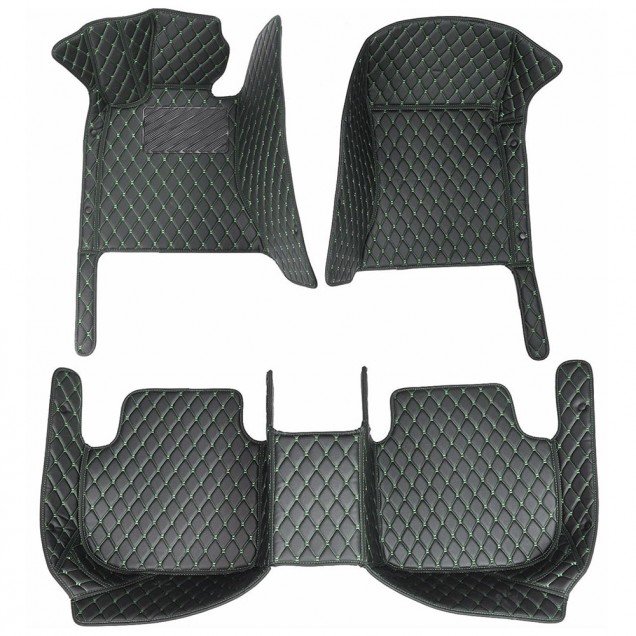 Buy Black and Green Stitching Luxury Leather Diamond Car Floor Mats UK Buy Black and Green Stitching Luxury Leather Diamond Car Floor Mats UK