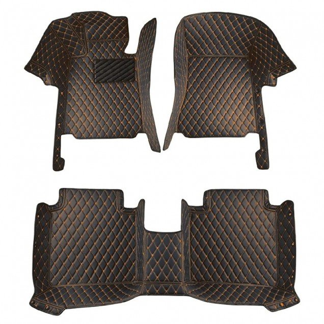 Buy Black and Orange Stitching Luxury Leather Diamond Car Floor Mats UK Buy Black and Orange Stitching Luxury Leather Diamond Car Floor Mats UK