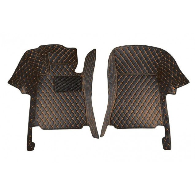 Buy Black and Orange Stitching Luxury Leather Diamond Car Floor Mats UK Buy Black and Orange Stitching Luxury Leather Diamond Car Floor Mats UK
