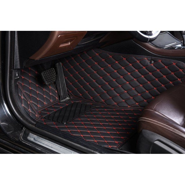 Buy Black and Red Stitching Luxury Leather Diamond Car Floor Mats UK Buy Black and Red Stitching Luxury Leather Diamond Car Floor Mats UK