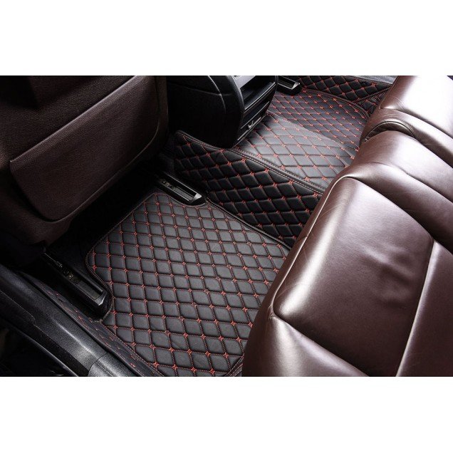Buy Black and Red Stitching Luxury Leather Diamond Car Floor Mats UK Buy Black and Red Stitching Luxury Leather Diamond Car Floor Mats UK