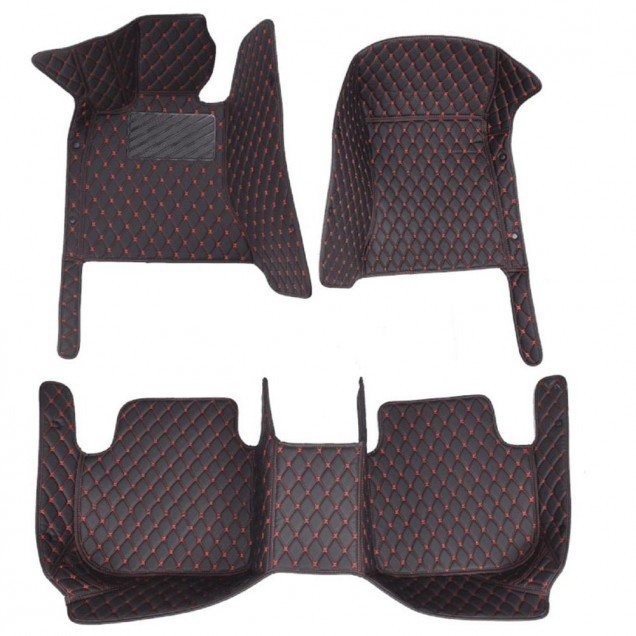 Buy Black and Red Stitching Luxury Leather Diamond Car Floor Mats UK Buy Black and Red Stitching Luxury Leather Diamond Car Floor Mats UK