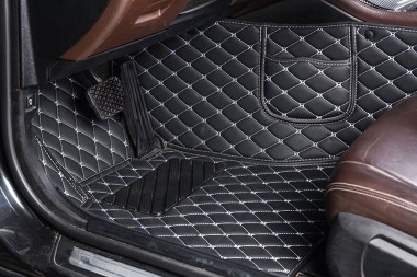 Buy Black and White Stitching Luxury Leather Diamond Car Floor Mats UK