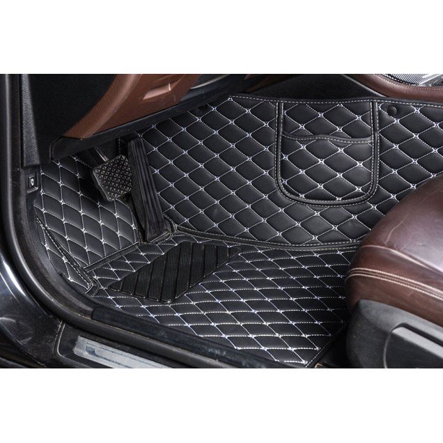 Buy Black and White Stitching Luxury Leather Diamond Car Floor Mats UK Buy Black and White Stitching Luxury Leather Diamond Car Floor Mats UK