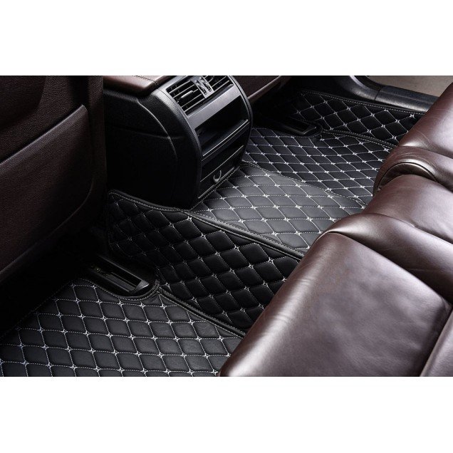 Buy Black and White Stitching Luxury Leather Diamond Car Floor Mats UK Buy Black and White Stitching Luxury Leather Diamond Car Floor Mats UK