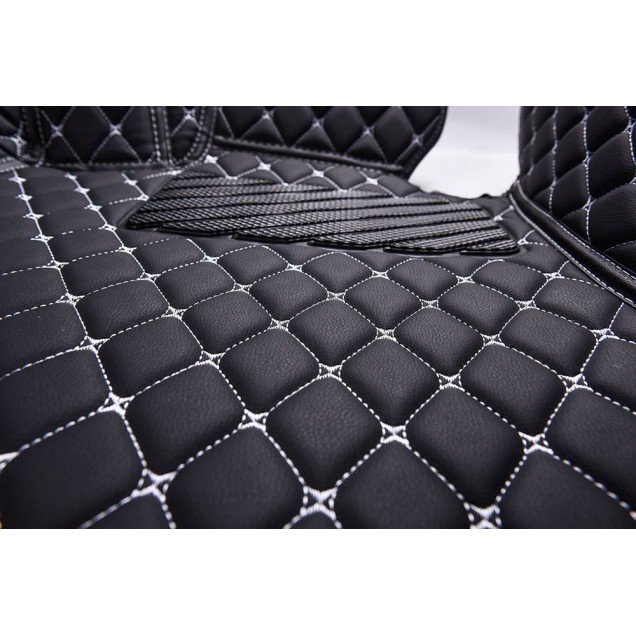 Buy Black and White Stitching Luxury Leather Diamond Car Floor Mats UK Buy Black and White Stitching Luxury Leather Diamond Car Floor Mats UK