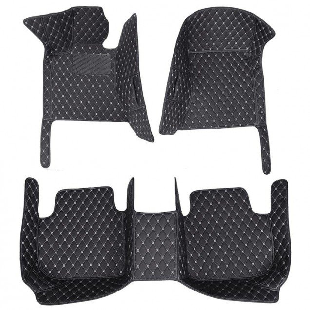 Buy Black and White Stitching Luxury Leather Diamond Car Floor Mats UK Buy Black and White Stitching Luxury Leather Diamond Car Floor Mats UK