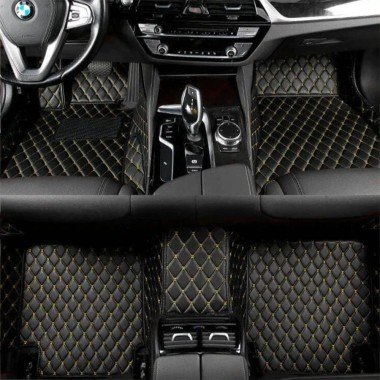 Buy Black and Yellow Stitching Luxury Leather Diamond Car Floor Mats UK