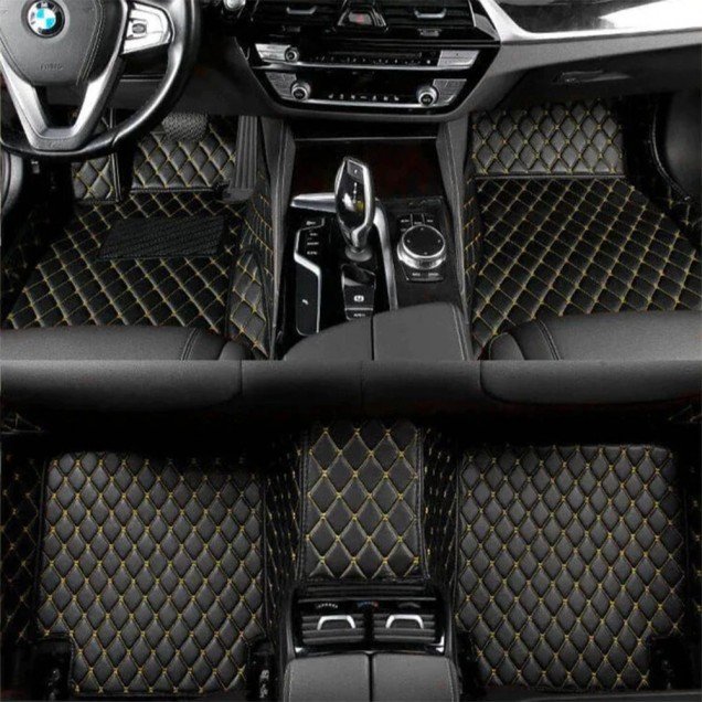 Buy Black and Yellow Stitching Luxury Leather Diamond Car Floor Mats UK Buy Black and Yellow Stitching Luxury Leather Diamond Car Floor Mats UK