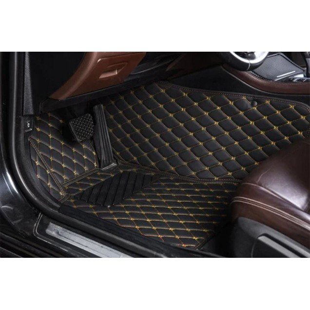 Buy Black and Yellow Stitching Luxury Leather Diamond Car Floor Mats UK Buy Black and Yellow Stitching Luxury Leather Diamond Car Floor Mats UK