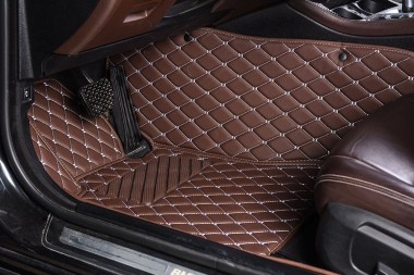 Buy Dark Brown Luxury Leather Diamond Car Floor Mats UK