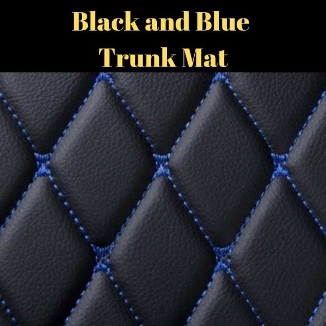 Buy Black and Blue Stitching Luxury Leather Diamond Trunk Base Mats UK Buy Black and Blue Stitching Luxury Leather Diamond Trunk Base Mats UK