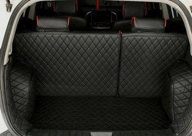 Buy Black and Black Stitching Full Cover Luxury Leather Diamond Trunk Car Floor Mats UK
