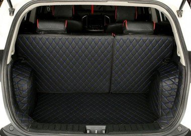 Buy Black and Blue Stitching Full Cover Luxury Leather Diamond Trunk Car Floor Mats UK