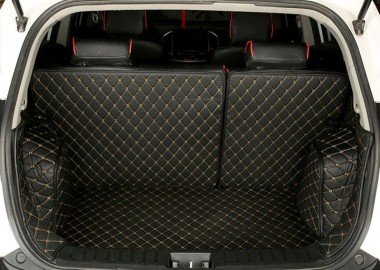 Buy Black and Yellow Stitching Full Cover Luxury Leather Diamond Trunk Car Floor Mats UK