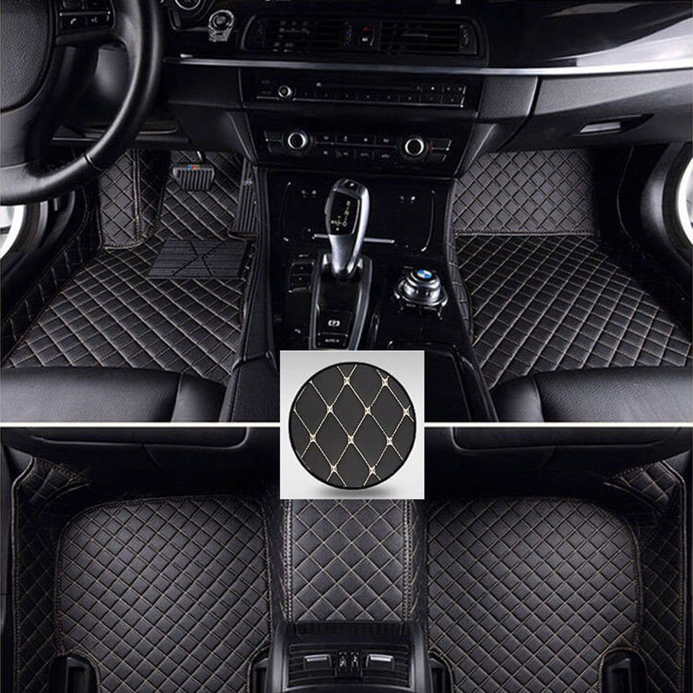 Buy Black and Beige Stitching Luxury Leather Diamond Car Mats UK
