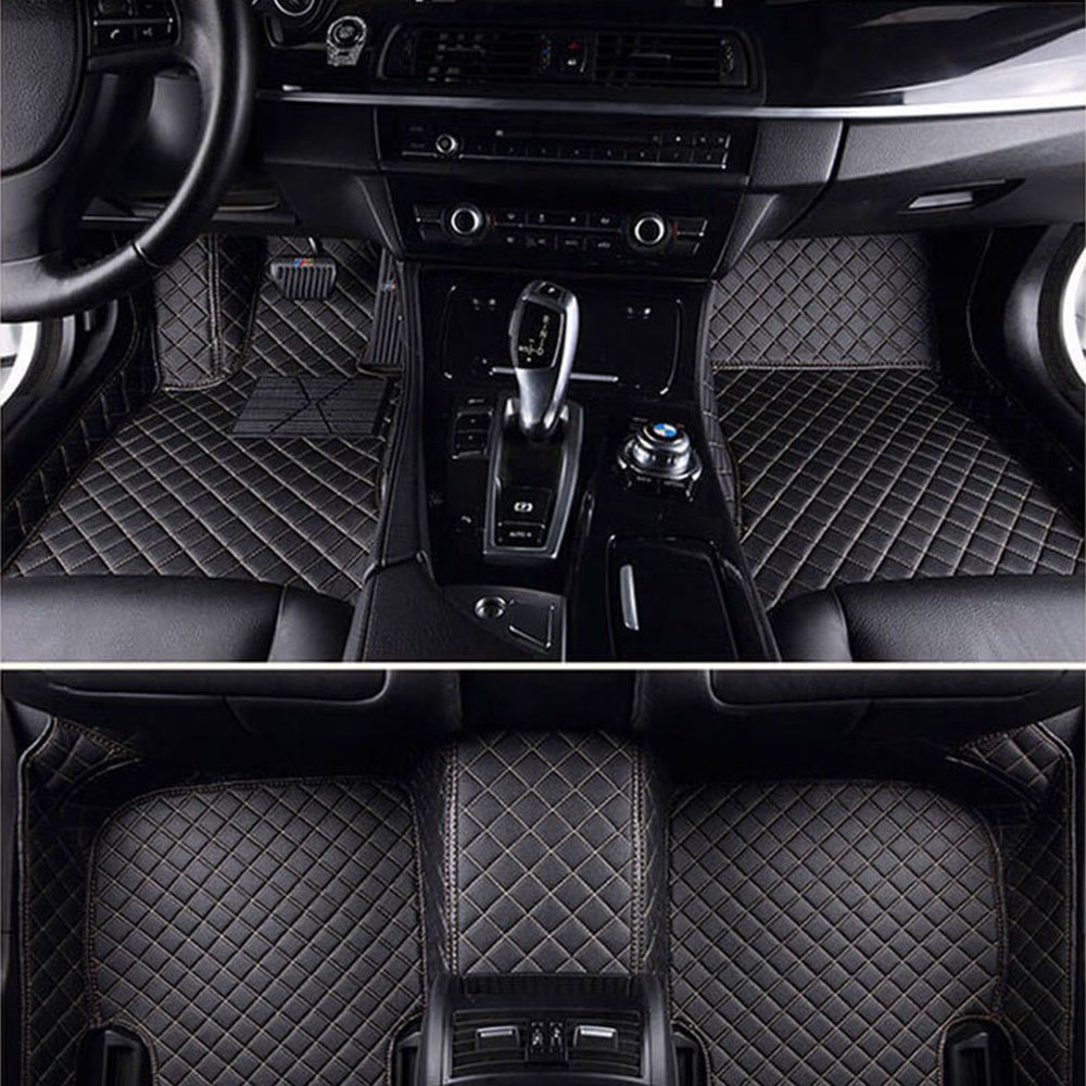 Buy Black and Beige Stitching Luxury Leather Diamond Car Mats UK
