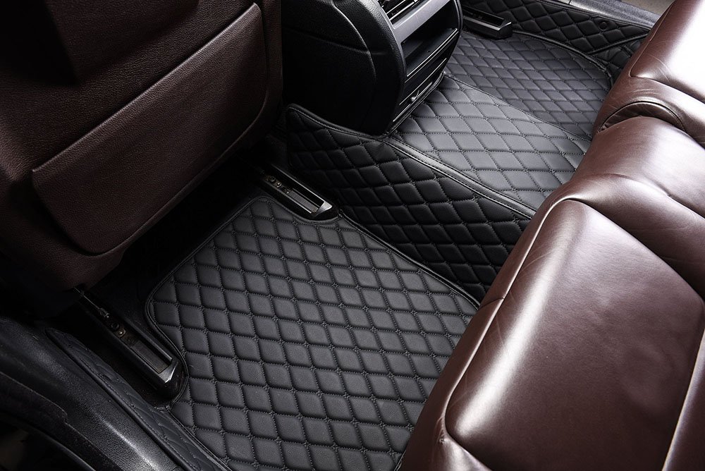 Buy Black and Black Stitching Luxury Leather Diamond Car Mats UK