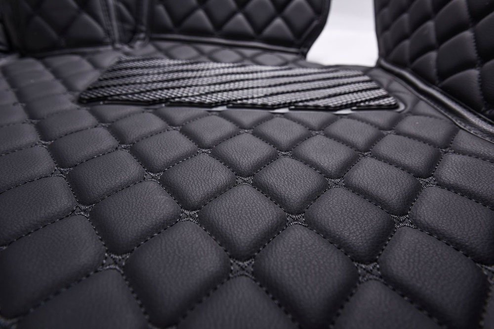 Buy Black and Black Stitching Luxury Leather Diamonds Car Floor Mats UK