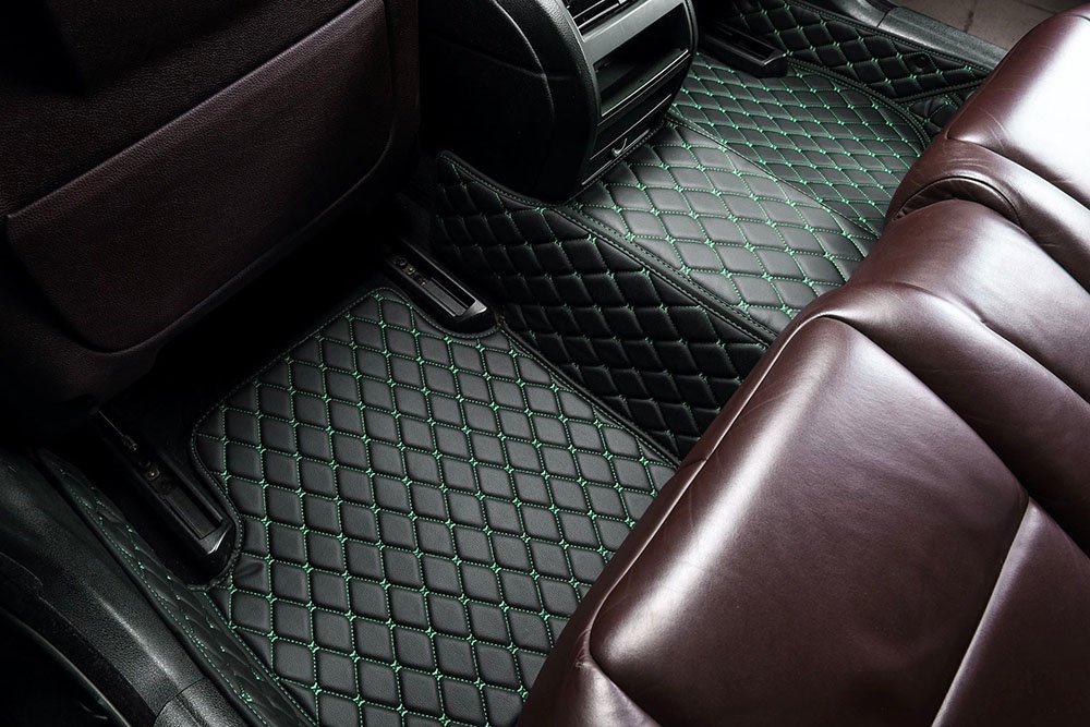 Buy Black and Green Stitching Custom Diamond Car Mats UK