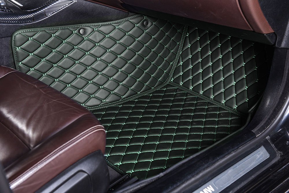 Buy Black and Green Stitching Luxury Leather Diamonds Car Floor Mats UK