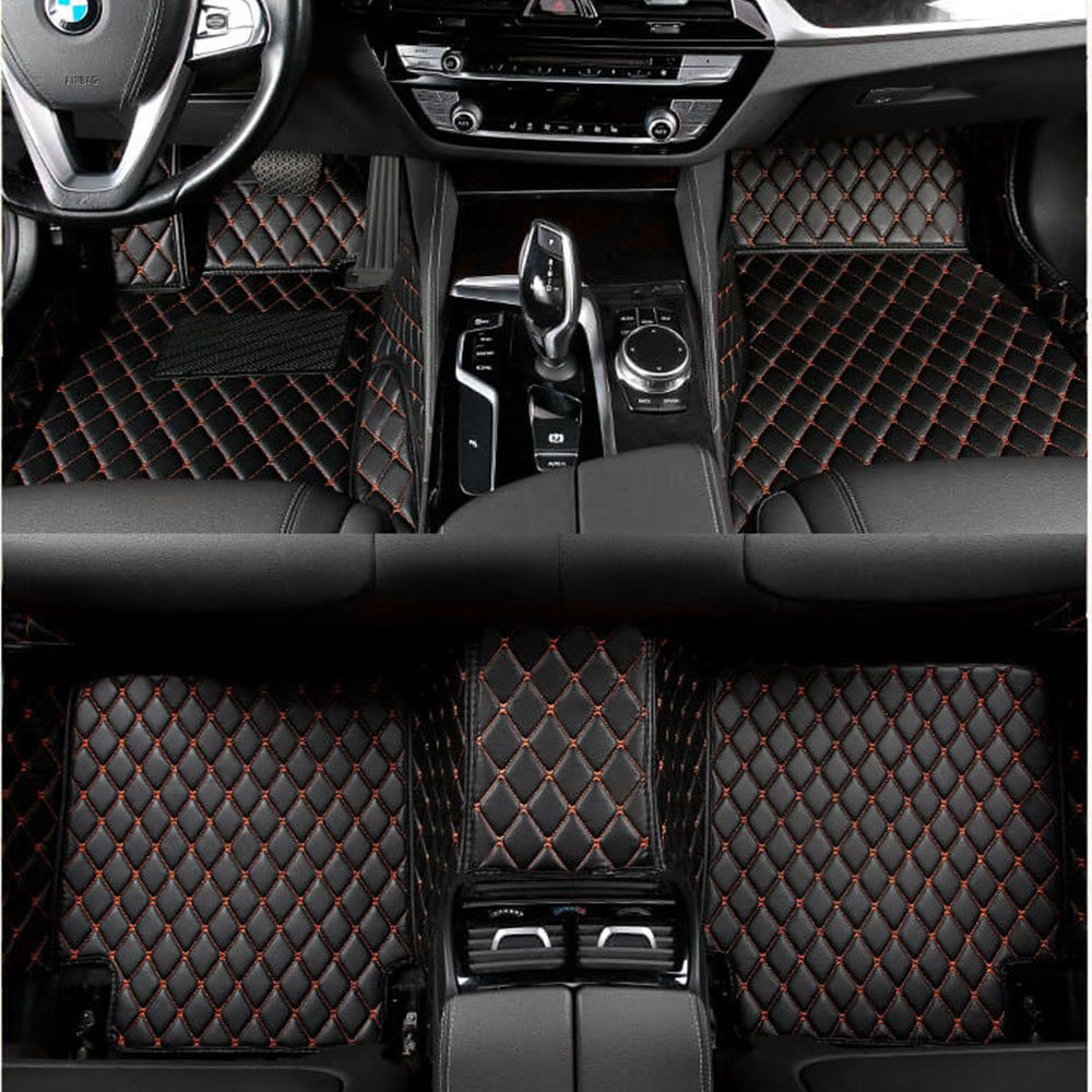 Buy Black and Orange Stitching Luxury Leather Diamond Car Mats UK