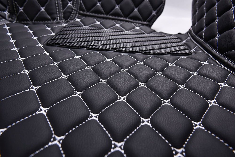 Buy Black and White Stitching Luxury Leather Diamonds Car Floor Mats UK