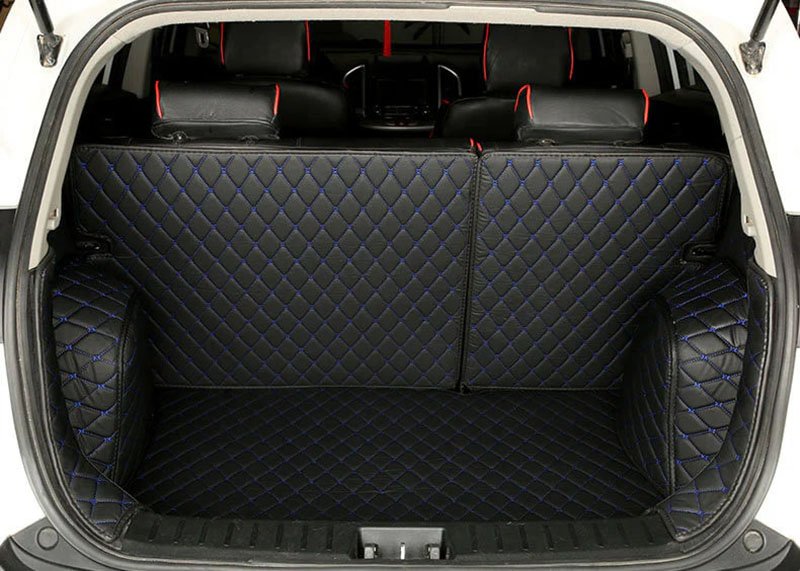 Buy Black and Blue Stitching Full Cover Luxury Leather Diamond Trunk Car Mats UK