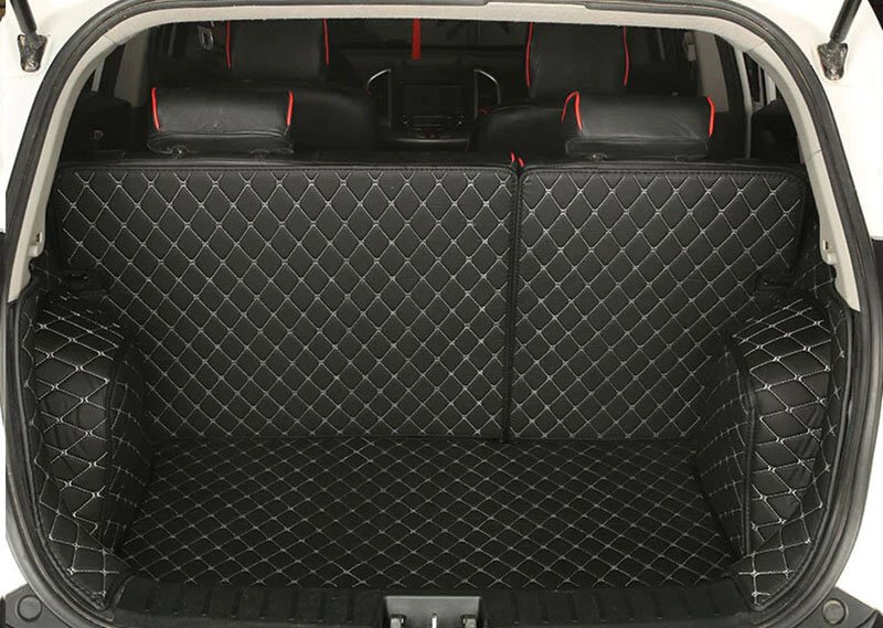 Buy Black and White Stitching Full Cover Luxury Leather Diamond Trunk Car Mats UK