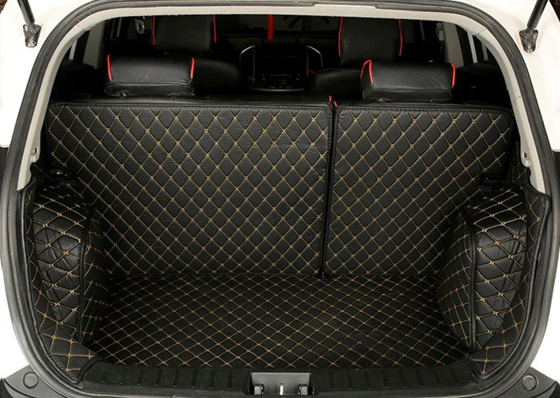 Buy Black and Yellow Stitching Full Cover Luxury Leather Diamond Trunk Car Mats UK